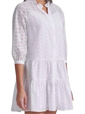 Tommy Hilfiger Petite White Eyelet Tiered Beach Coverup Dress – Size 10P